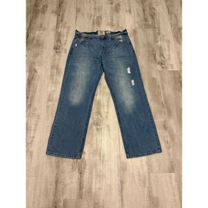Basic Code Distressed Wide Leg Men's Jeans W38 x L32 Light Wash Y2K